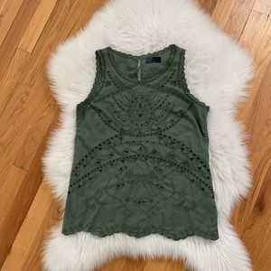 Green boho eyelet GAP tank xs